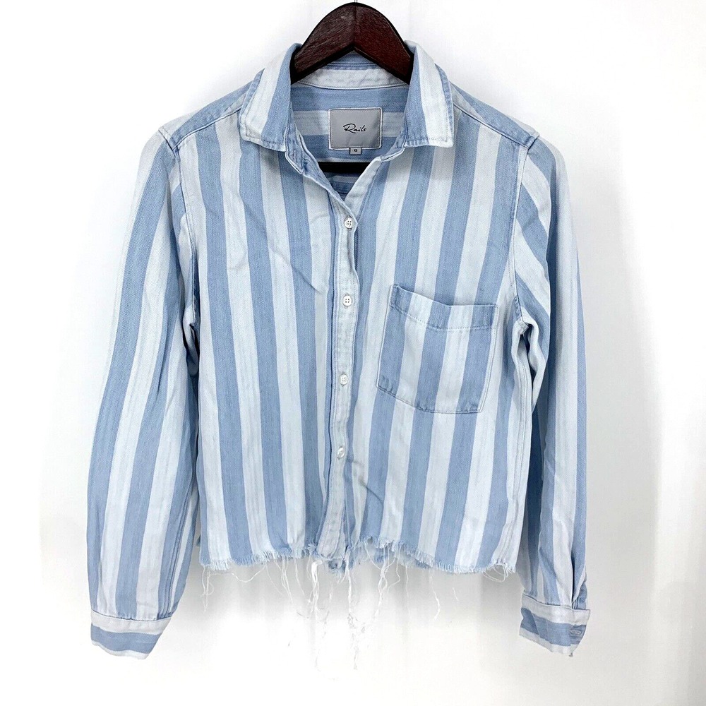 Rails Bishop Striped Button-front Cutoff Top Bar Harbor Tencel Sz‎ XS - Picture 2 of 10